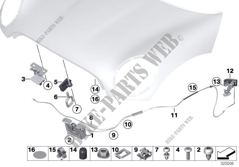 Cofano anteriore/Sistema di chiusura per MINI Cooper SD 2011
